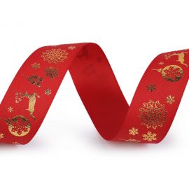 Vánoční rypsová stuha sob - červená, šíře 25 mm