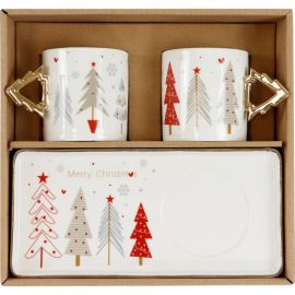 Vánoční espresso set z porcelánu - červený